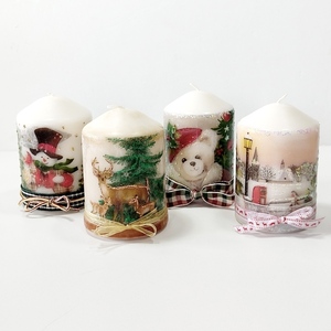 Διακοσμητικό κερί με decoupage χιονάνθρωπος Ύψος 10cm - ντεκουπάζ, χειροποίητα, χριστουγεννιάτικα δώρα, κεριά & κηροπήγια - 4