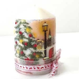 Διακοσμητικό κερί Χριστουγεννιάτικο τοπίο Ύψος 10cm - ντεκουπάζ, χειροποίητα, χριστουγεννιάτικα δώρα, κεριά & κηροπήγια - 2