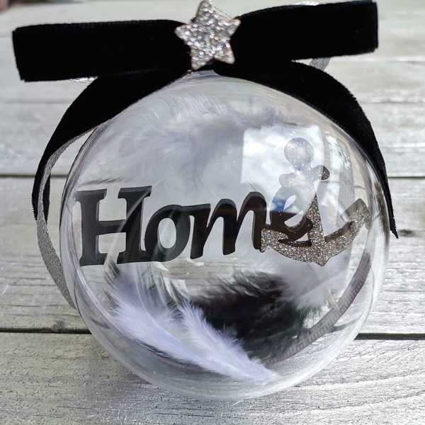 Χριστουγεννιάτικη μπάλα 8cm Home και φτερά Μαύρα Λευκά - βελούδο, χριστουγεννιάτικα δώρα, στολίδια, μπάλες - 2
