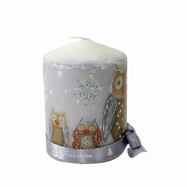 Διακοσμητικό μικρό κερί κουκουβάγιες Ύψος 8cm - χαρτί, ντεκουπάζ, χειροποίητα, αρωματικά κεριά, χριστουγεννιάτικα δώρα, κεριά & κηροπήγια - 2