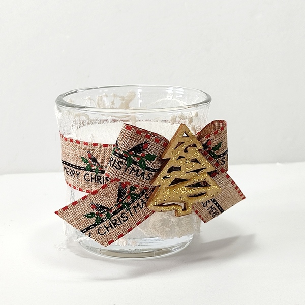 Κερί αρωματικό σε ποτήρι με διακόσμηση ξύλινο έλατο - γυαλί, ντεκουπάζ, χριστουγεννιάτικα δώρα, κεριά & κηροπήγια, δέντρο - 2