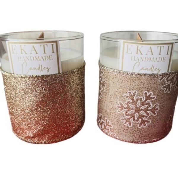 Ένα Χριστουγεννιάτικο κερι με ξύλινο φυτίλι σε αρώμα της επιλογης σας -220ml - αρωματικά κεριά, χριστουγεννιάτικα δώρα