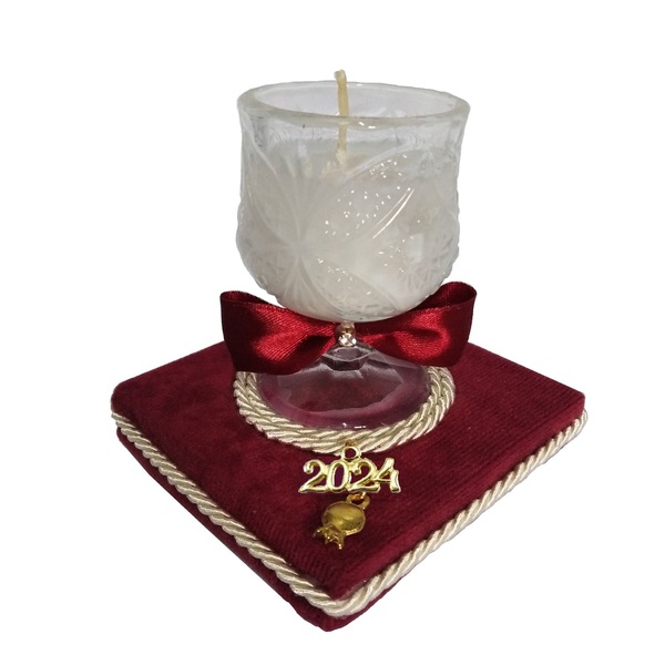 Γούρι 2024 αρωματικό κερί σε μπορντό βελουτέ βάση 9*9*9cm - βελούδο, κερί, αρωματικό, χριστούγεννα, γούρια
