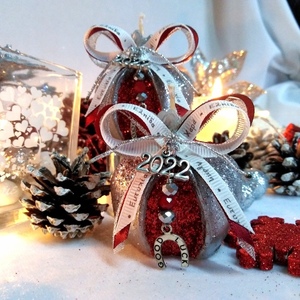 Γούρι 2024 αρωματικό κερί ρόδι ασημί-κόκκινο 6*6cm - μέταλλο, χριστούγεννα, κεριά, γούρια, πρωτοχρονιά - 3