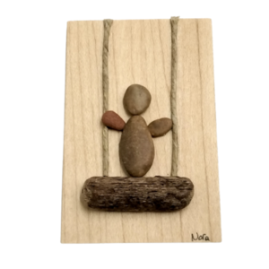 Μαγνητάκι ξύλινο με βότσαλα, κούνια (5,5×8,5cm) - ξύλο, δώρα γενεθλίων, ιδεά για δώρο, μαγνητάκια ψυγείου