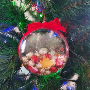 Χριστουγεννιάτικη μπάλα Red and gold - βελούδο, χριστουγεννιάτικα δώρα, στολίδια, μπάλες - 5