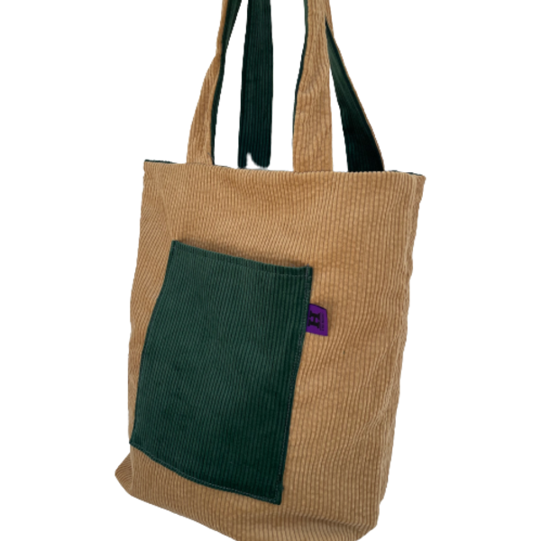 Χειροποίητη τσάντα ώμου shopper διπλής όψης κοτλέ megan - δέρμα, ώμου, μεγάλες, all day - 2