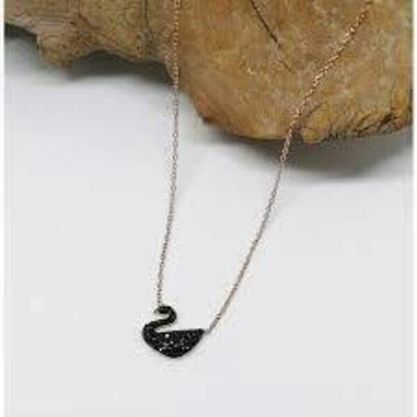 Locker Stainless steel swan necklace - κοντά, ατσάλι, φθηνά - 2