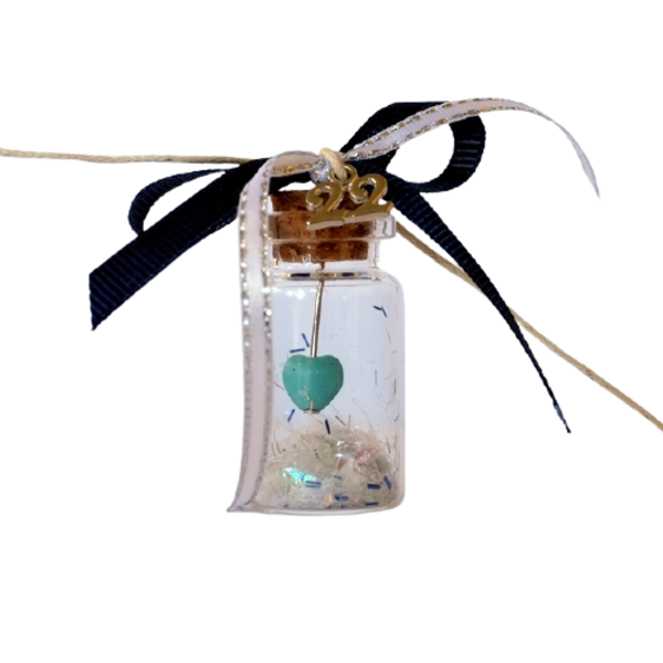 Γούρι Γαλάζια Καρδιά σε γυάλινο μπουκαλάκι με φελλό - γυαλί, καρδιά, χιονονιφάδα, χριστουγεννιάτικα δώρα, γούρια