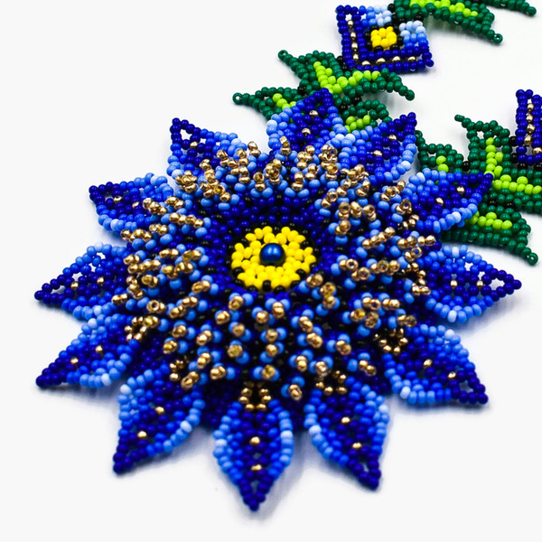 Κολιέ από γυάλινες χάντρες με μπλε λουλούδι - μήκος 42εκ. - χάντρες, μακριά, λουλούδι, boho, μεγάλα - 2