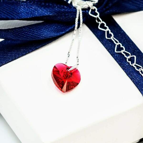 Κολιέ Γυναικείο, Καρδιά Κρυστάλλινη Μέγεθος 10χιλ, Κόκκινο Scarlet Χρώμα, Ασημένια Αλυσίδα Βενετσιάνα Τετράγωνη 45εκ Nikolas Jewelry - charms, ασήμι 925, καρδιά, κοντά, φθηνά - 5