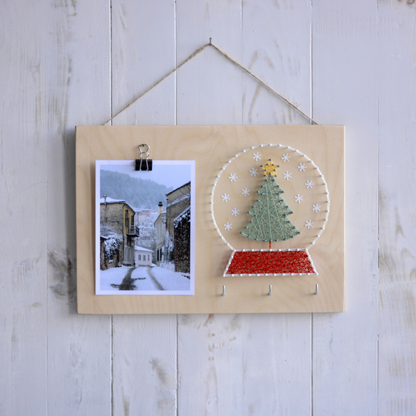 Χριστουγεννιάτικο διακοσμητικό τοίχου με κλειδοθήκη και θέση για σημειώσεις ή φωτογραφία 30x21cm - ξύλο, για φωτογραφίες, διακοσμητικά, χριστούγεννα - 5