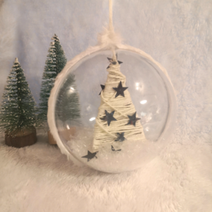 Χριστουγεννιάτικη Μπάλα με Δέντρο & Χιόνι - αστέρι, plexi glass, στολίδια, δέντρο, μπάλες - 2