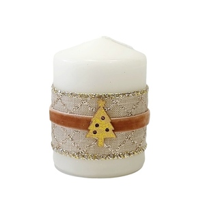 Διακοσμητικό μικρό κερί με ξύλινο χρυσό έλατο Ύψος 8cm - vintage, ντεκουπάζ, χειροποίητα, χριστουγεννιάτικα δώρα, κεριά & κηροπήγια - 3