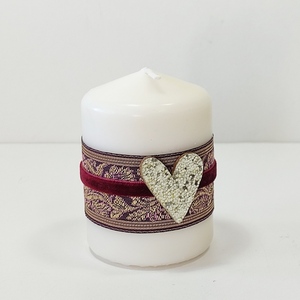 Διακοσμητικό μικρό κερί με ξύλινη καρδιά Ύψος 8cm - vintage, καρδιά, χειροποίητα, αρωματικά κεριά, χριστουγεννιάτικα δώρα, κεριά & κηροπήγια - 2