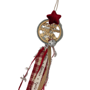 Ξύλινο Στολίδι με ευχή "Καλή Χρονιά Νονά &Νονέ" 35cm ύψος - γούρια, στολίδι δέντρου, στολίδι, νονά