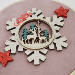 Χριστουγεννιάτικο διακοσμητικό τελάρο 15,5cm - ξύλο, αστέρι, βελούδο, χιονονιφάδα, στολίδια - 4