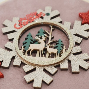 Χριστουγεννιάτικο διακοσμητικό τελάρο 15,5cm - ξύλο, αστέρι, βελούδο, χιονονιφάδα, στολίδια - 5