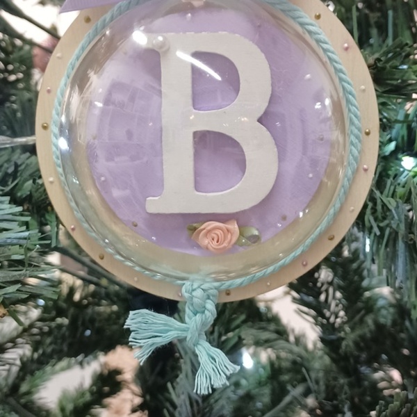 Χριστουγεννιάτικη μπάλα μονόγραμμα - ξύλο, plexi glass, μονογράμματα, στολίδια, μπάλες - 3