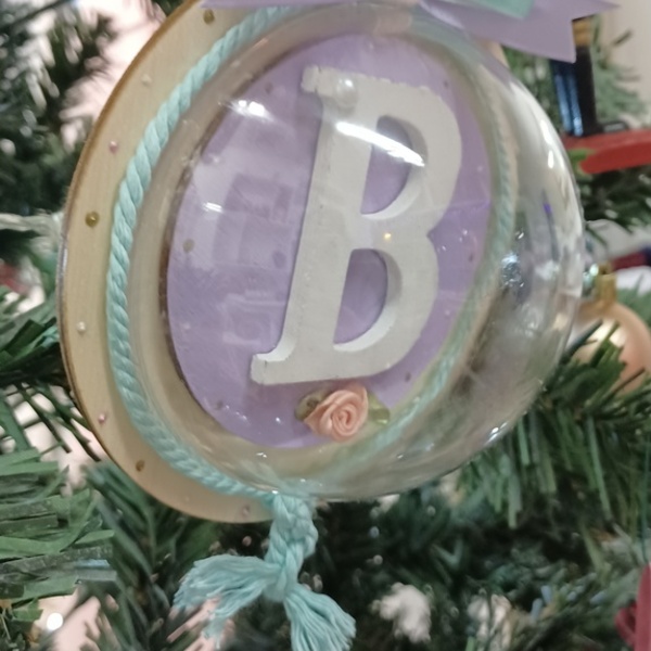 Χριστουγεννιάτικη μπάλα μονόγραμμα - ξύλο, plexi glass, μονογράμματα, στολίδια, μπάλες - 2