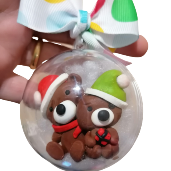 Χειροποίητο Χριστούγεννιατικο στολίδι αρκούδακια από πλυμερικό πηλό.. - χριστουγεννιάτικα δώρα, στολίδια, μπάλες - 3