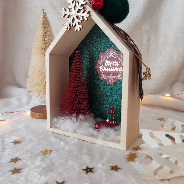 Ξύλινο χριστουγεννιάτικο σπιτάκι γούρι- 13*10*4 εκατοστά - ξύλο, σπίτι, διακοσμητικά, δέντρο - 2