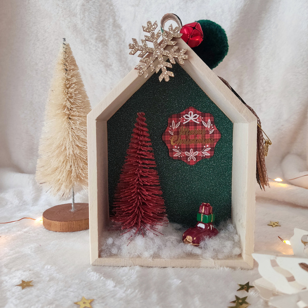 Ξύλινο χριστουγεννιάτικο σπιτάκι γούρι- 13*10*4 εκατοστά - ξύλο, σπίτι, διακοσμητικά, δέντρο - 3