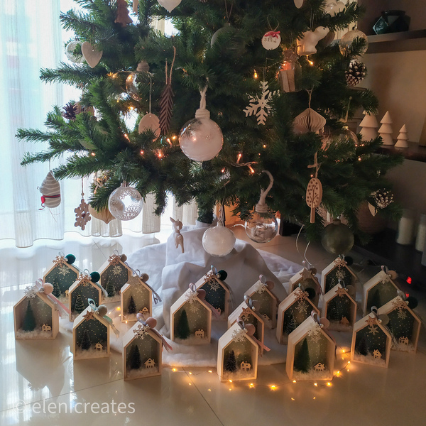 Ξύλινο χριστουγεννιάτικο σπιτάκι γούρι- 13*10*4 εκατοστά - ξύλο, σπίτι, διακοσμητικά, δέντρο - 5