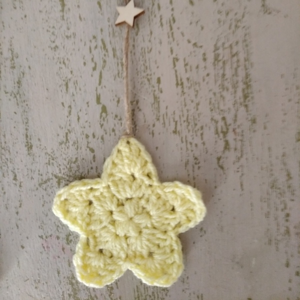Χειροποίητο στολίδι πλεκτό αστεράκι (9cm) - νήμα, αστέρι, χριστουγεννιάτικο, στολίδια - 2