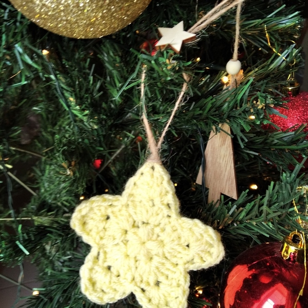 Χειροποίητο στολίδι πλεκτό αστεράκι (9cm) - νήμα, αστέρι, χριστουγεννιάτικο, στολίδια - 3