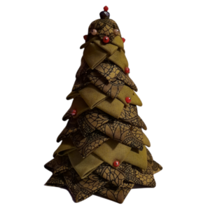 Χριστουγεννιάτικο δεντράκι από ύφασμα σε λαδί αποχρώσεις 14cm - ύφασμα, χριστουγεννιάτικο, διακοσμητικά, δέντρο