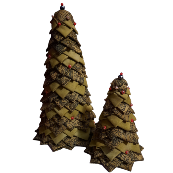 Χριστουγεννιάτικο δεντράκι από ύφασμα σε λαδί αποχρώσεις 14cm - ύφασμα, χριστουγεννιάτικο, διακοσμητικά, δέντρο - 3