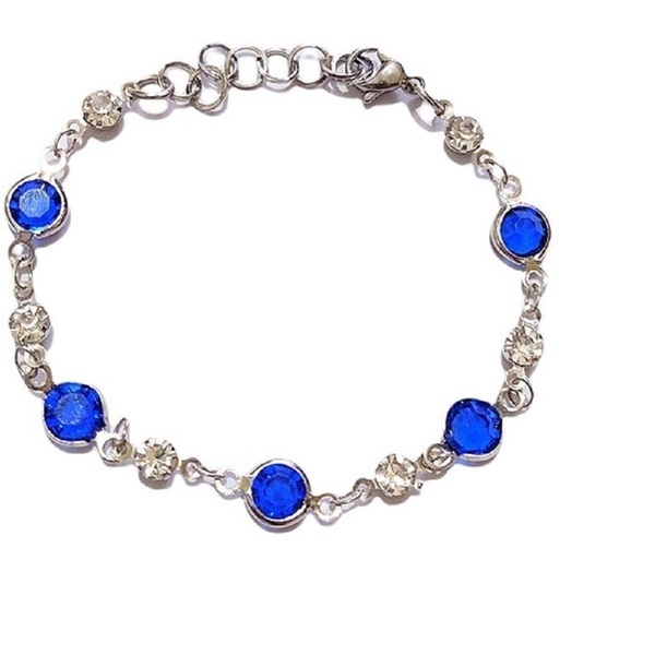 Χειροποιητο Βραχιολι Αλυσιδα Ατσαλινη Ροζαριο με μπλε και ασπρα Κρυσταλλα σε ασημί καστονι - ημιπολύτιμες πέτρες, αλυσίδες, ατσάλι, χεριού, αυξομειούμενα