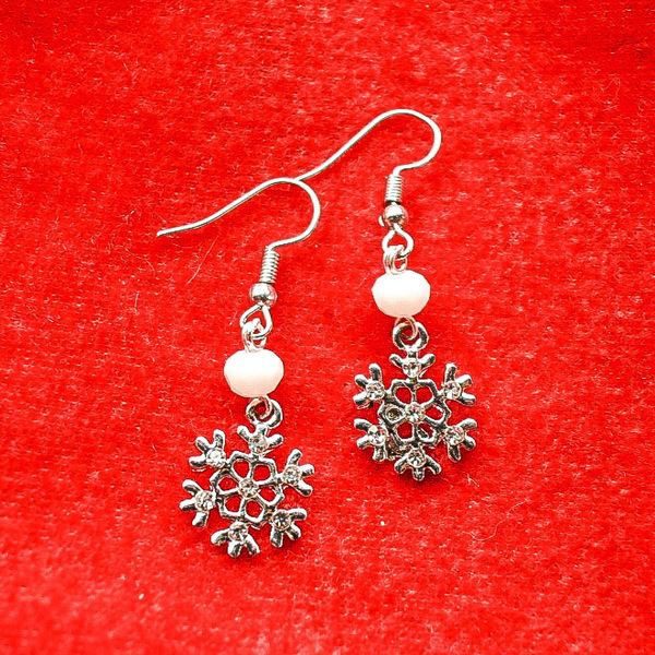 Σκουλαρίκια χιονονιφάδα - μέταλλο, κοσμήματα, χιονονιφάδα, χριστουγεννιάτικα δώρα - 3