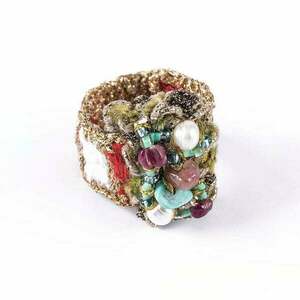 ATHINA MAILI - Υφαντό δαχτυλίδι με μαργαριτάρια - ethnic, boho, χειροποίητα, μαργαριτάρι