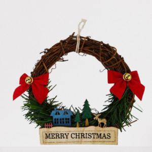 Χριστουγεννιάτικο Στεφάνι bamboo με ξύλινη ταμπέλα Merry Christmas 20cm - ξύλο, στεφάνια, σπίτι, διακοσμητικά, δέντρο - 3