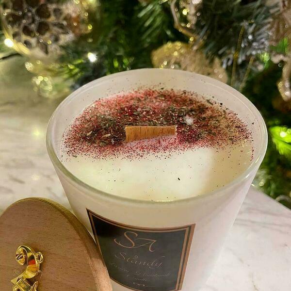 Χειροποίητο κερί σόγιας με άρωμα Χριστουγεννιάτικο δέντρο σε λευκό ποτήρι - αρωματικά κεριά - 5