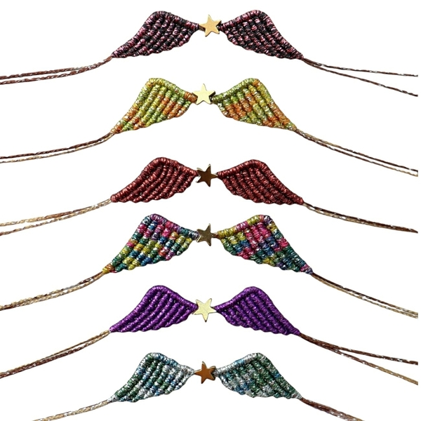 Βραχιόλι μακραμέ αngel wings rainbow metallic - ημιπολύτιμες πέτρες, κορδόνια, χεριού, αυξομειούμενα, γούρια - 2