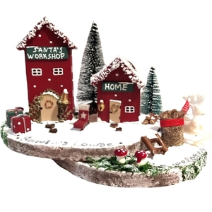 Χριστουγενιάτικο χωριό - του Άι Βασίλη - κόκκινο 16 εκ. - διακοσμητικά, σπίτι, άγιος βασίλης, δέντρο, ξύλο