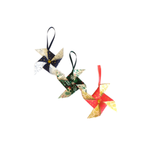 Σετ από 3 Χριστουγεννιάτικα στολίδια pinwheel σε κόκκινο, πράσινο και μπλε - ύφασμα, αστέρι, χειροποίητα, χριστουγεννιάτικα δώρα, στολίδια