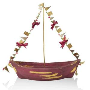 Κεραμική βάρκα με μπρούτζινες σημαίες - πηλός, χειροποίητα, καράβι, διακοσμητικά - 2