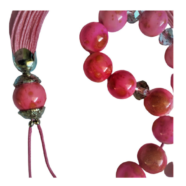 Κομπολόι διακοσμητικό με γυάλινες χάντρες σε ροζ χρώμα, 37 εκατοστά. - γυαλί, με φούντες, κορδόνια, χάντρες - 3