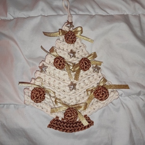 Δεντράκι χριστουγεννιάτικο εκρού - νήμα, διακοσμητικά, δέντρο - 2