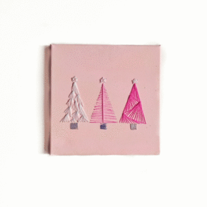 Ροζ καμβάς με κεντημένα χριστουγεννιάτικα δέντρα 20 εκ. - ύφασμα, διακοσμητικά, δέντρο