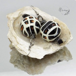 "Choco Truffles" - Κρεμαστά σκουλαρίκια με ακρυλικά στοιχεία και ημιπολύτιμες πέτρες - ημιπολύτιμες πέτρες, χάντρες, μικρά, κρεμαστά, γάντζος - 4