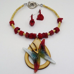 "Εthnic" - Κρεμαστά σκουλαρίκια με κοράλλι και γυάλινες χάντρες σε κόκκινο χρώμα - ημιπολύτιμες πέτρες, κοράλλι, χάντρες, κρεμαστά, γάντζος - 4