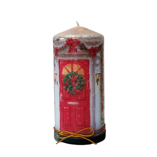 Διακοσμητικό κερί με Χριστουγεννιάτικο σπίτι - χαρτί, ντεκουπάζ, χριστουγεννιάτικα δώρα, άγιος βασίλης, κεριά & κηροπήγια