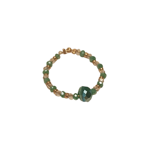 Δαχτυλίδι με πρασινα κρυσταλλα - γυαλί, χαλκός, χάντρες, σταθερά