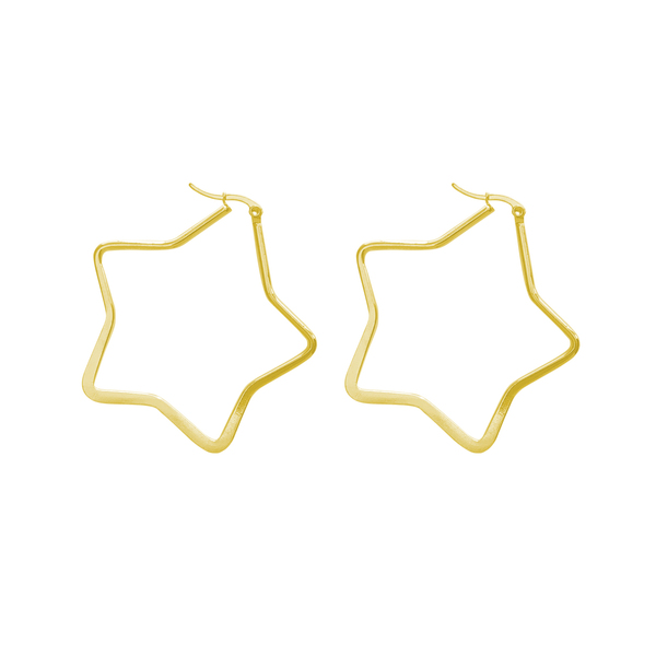 Ατσάλινα Σκουλαρίκια αστερια 5.5 cm - επιχρυσωμένα, κρίκοι, ατσάλι, φθηνά