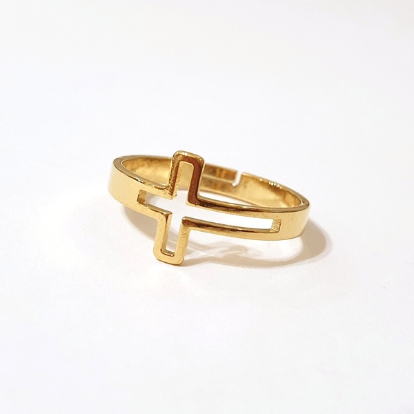 Γυναικείο δαχτυλίδι σταυρός ανοιγόμενο από ατσάλι χρυσό επιχρύσωμα - γυναικεία, επιχρυσωμένα, σταυρός, ατσάλι, αυξομειούμενα - 2